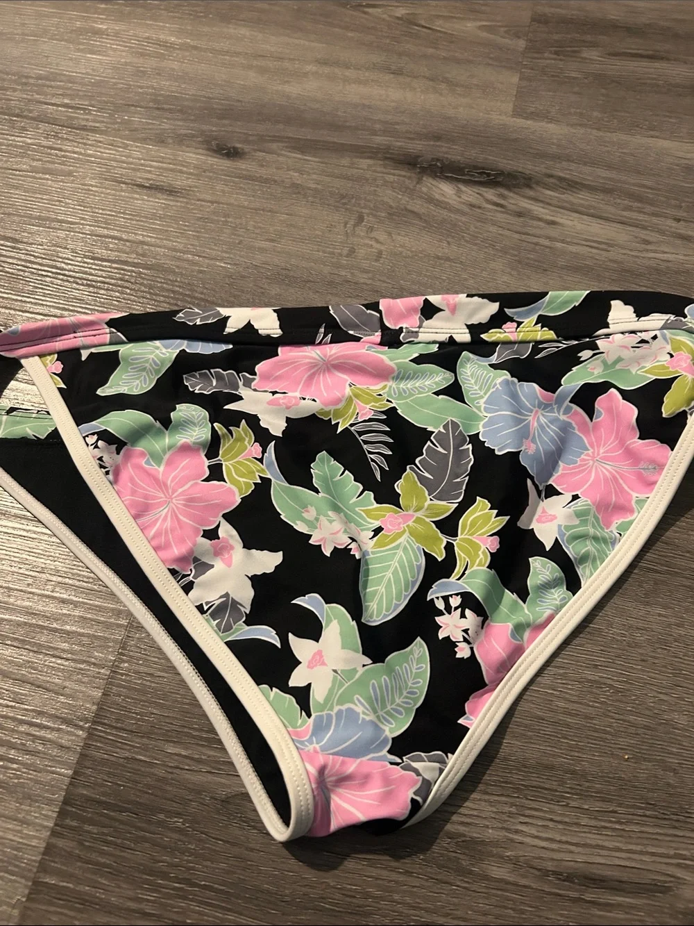 Floral Bikini Bottoms - Black with Pink & Blue Flowers